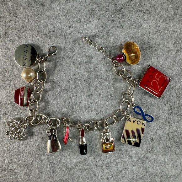 Avon Silver Charm Bracelet With Makeup & Perfume Charms 125th anniversary 2011 - Picture 2 of 4